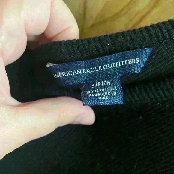 American Eagle Black Lace Shoulder Dress with Open Back with Strap Size 2 Ribbed - Picture 2 of 6